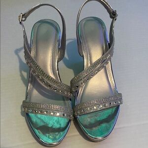 Elegant Silver Strappy Wedge Sandals